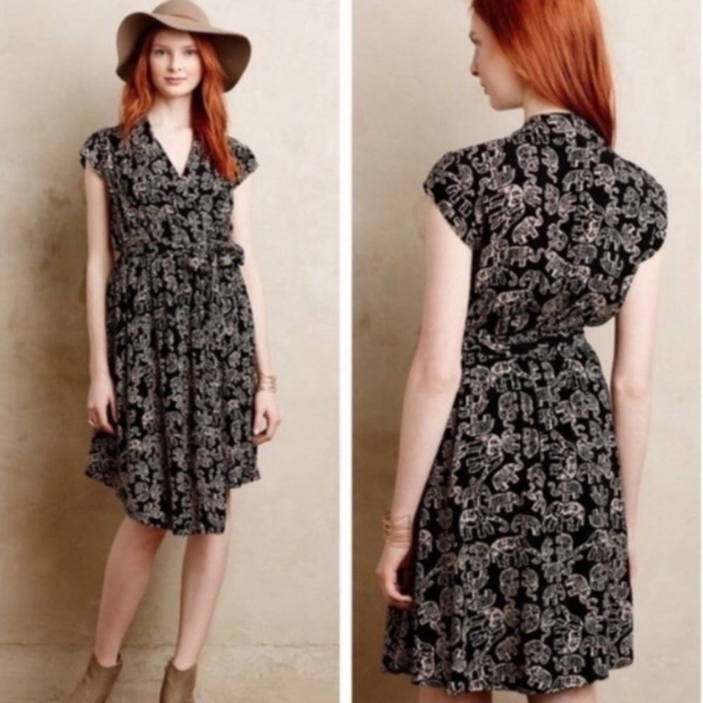 Maeve Elephant Print Faux Wrap Dress